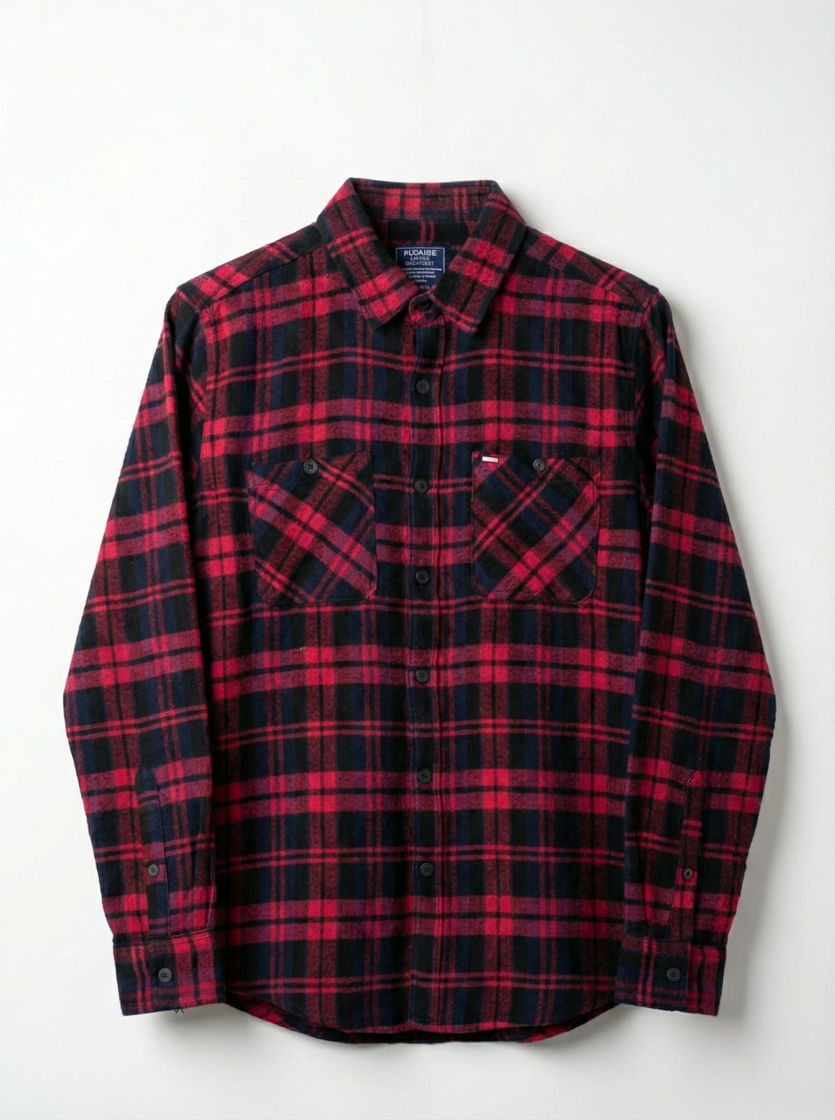 Red and black plaid shirt on a white background