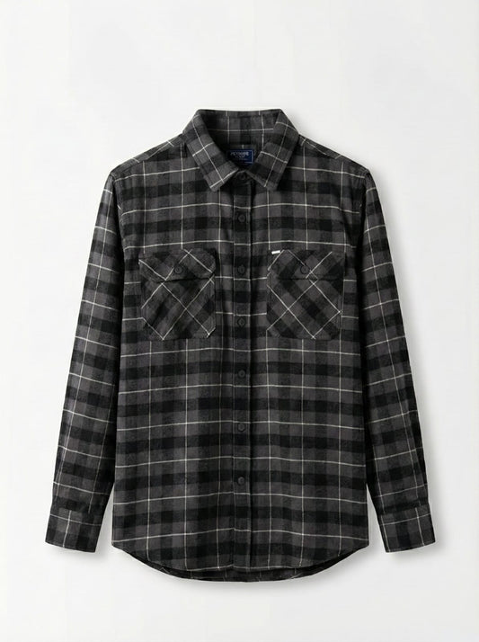 Black and gray plaid shirt on a white background