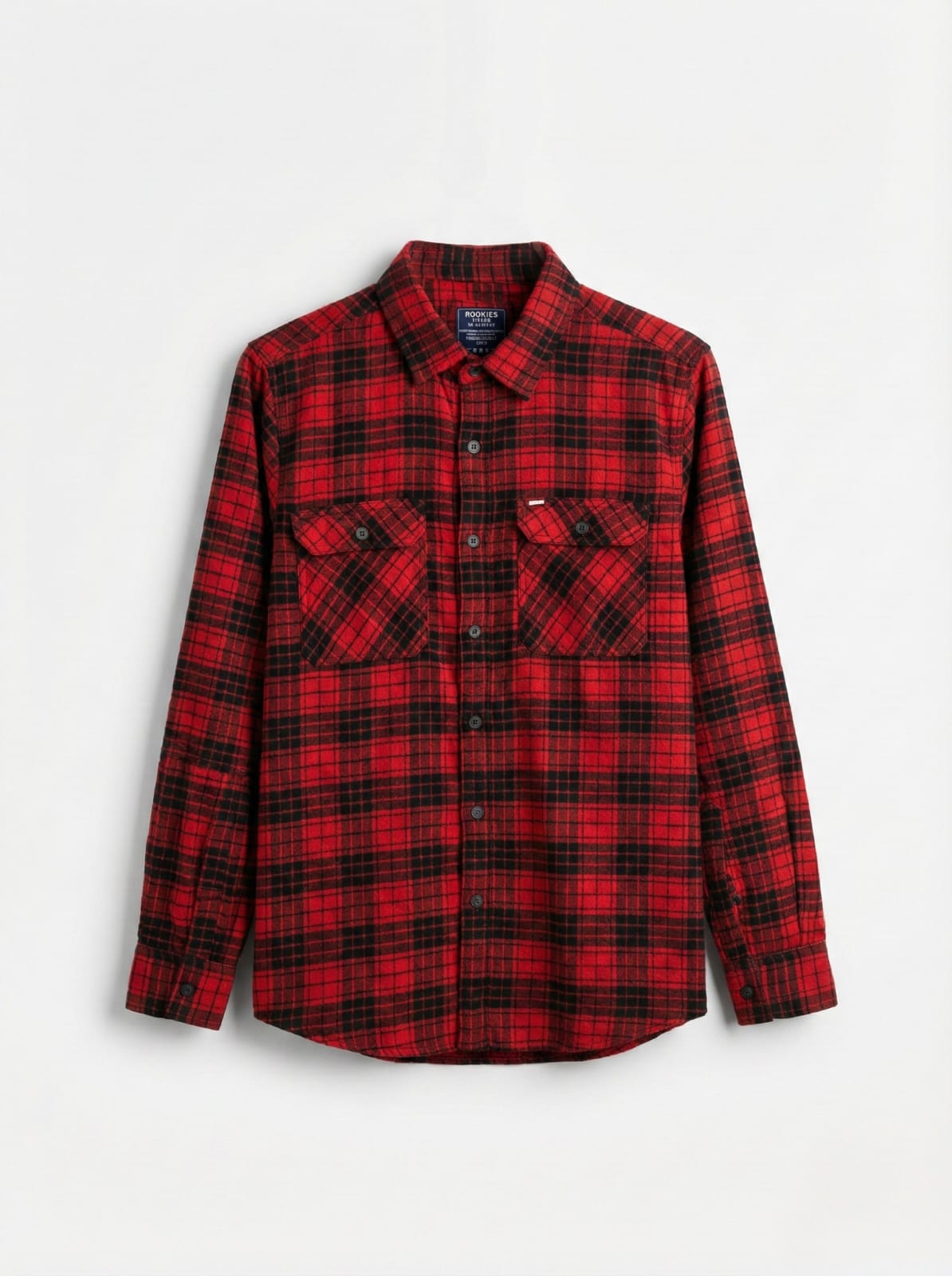 Red and black plaid shirt on a white background