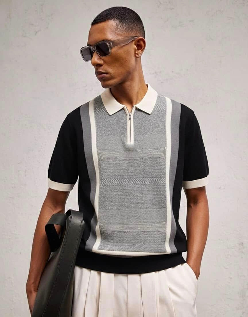 KNITTED HALF ZIP TSHIRT