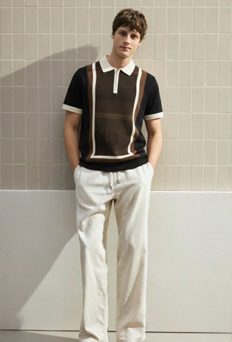 KNITTED HALF ZIP TSHIRT